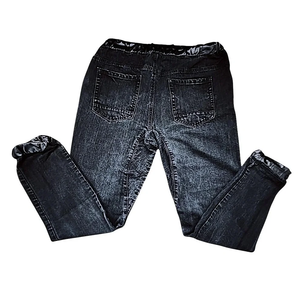 PD&C‎ Mens Dark Denim Black Faux Leather Jeans Joggers Streetwear Casual